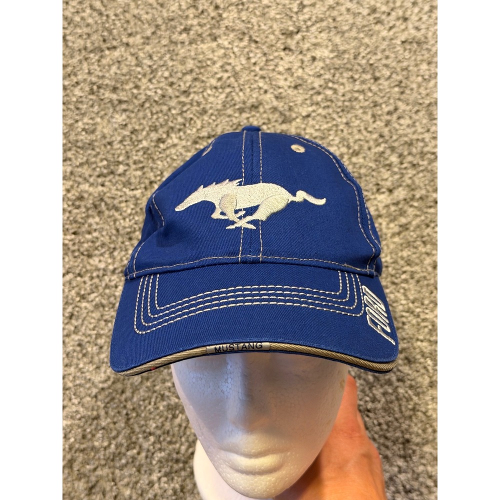 Ford Hat Mens OSFM Blue Mustang Pony Logo Adjustable Baseball Cap Racing Car